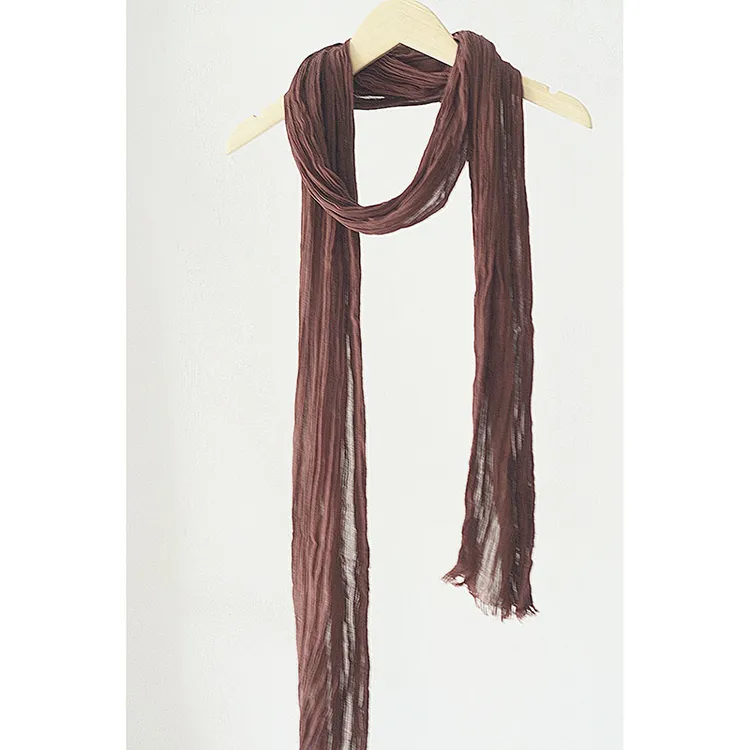 【陶老师专属】春夏围巾女细窄轻薄护颈丝巾褶皱长款棉麻手工扎染