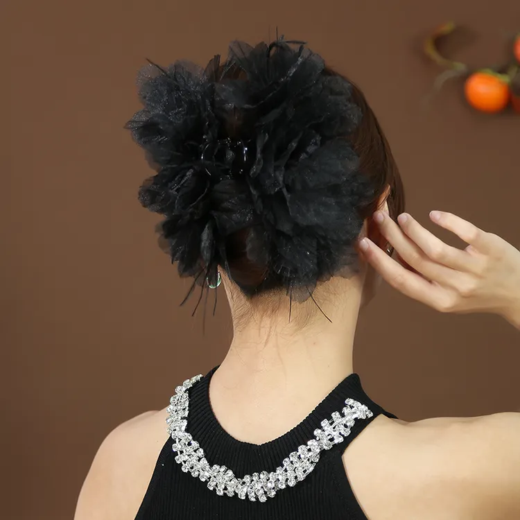 新款网红羽毛高档头发卡夹子鲨鱼夹发夹后脑勺抓夹高级感头饰发饰