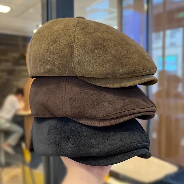 秋季新款纯色麂皮绒贝雷帽子女复古前进帽英伦画家帽修饰脸型百搭