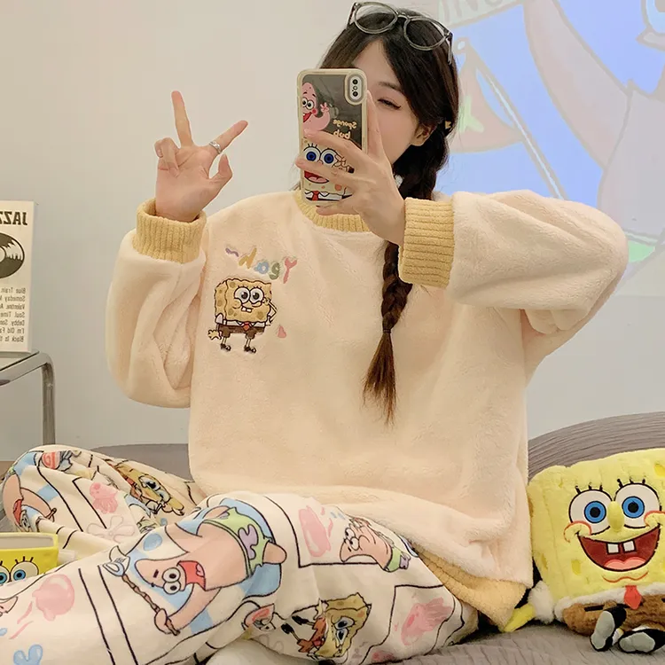 珊瑚绒睡衣女款爆款2025新款秋冬季加绒加厚法兰绒可爱居家服套装