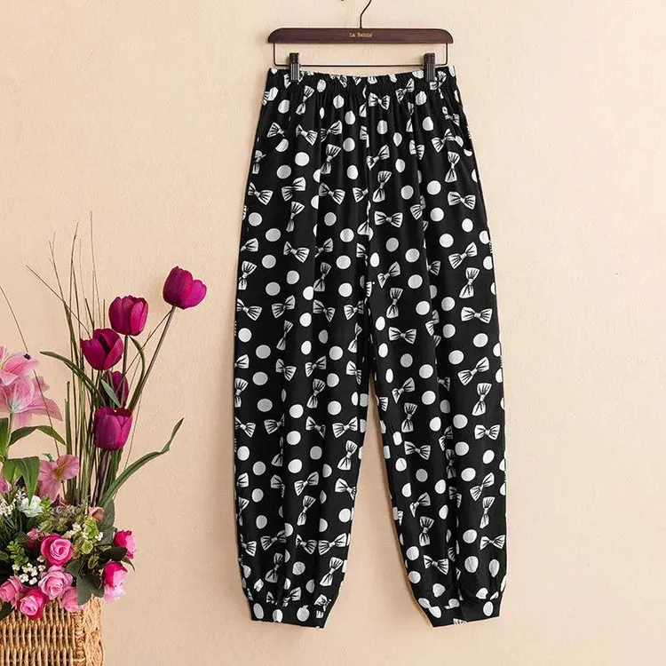 春夏旅游度假沙滩棉绸裤人造棉哈伦灯笼裤宽松防蚊松紧高腰女裤
