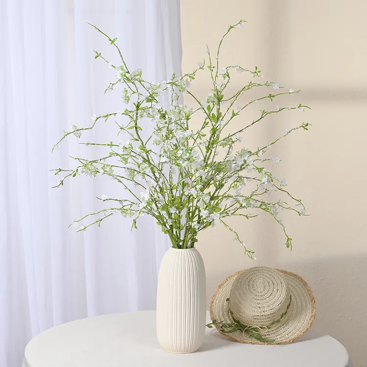仿真雪柳白绿色清新家居电视柜桌面装饰客厅假花婚庆摄影道具
