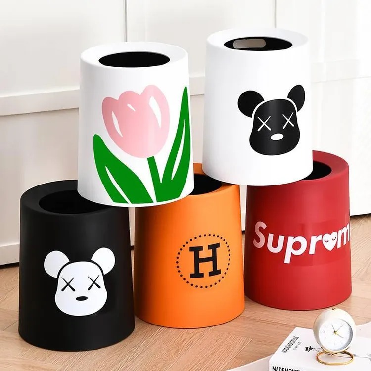 家用垃圾桶2025新款轻奢客厅卧室高颜值可爱大小号双层网红卫生桶