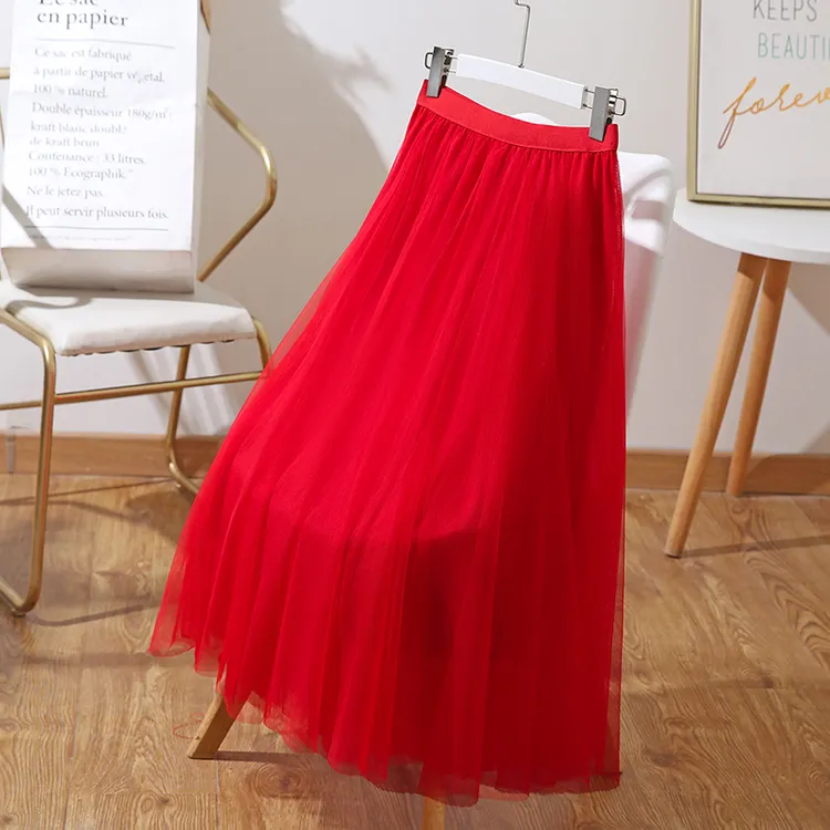 新款网纱半身裙三层大摆裙A字裙演出裙广场舞裙高档中长款纱裙