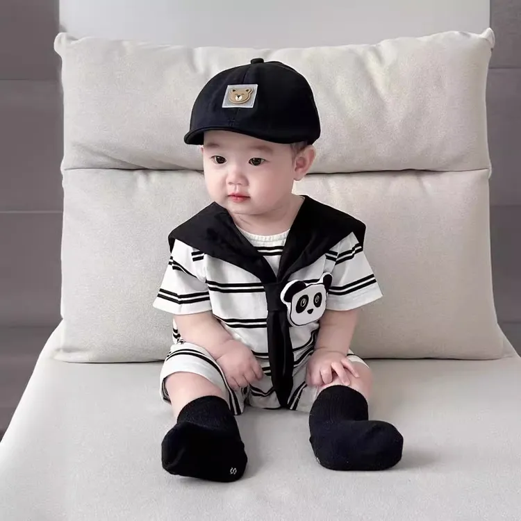 婴儿衣服夏天薄款领包屁衣洋气男女宝宝卡通短袖连体衣夏季学院风