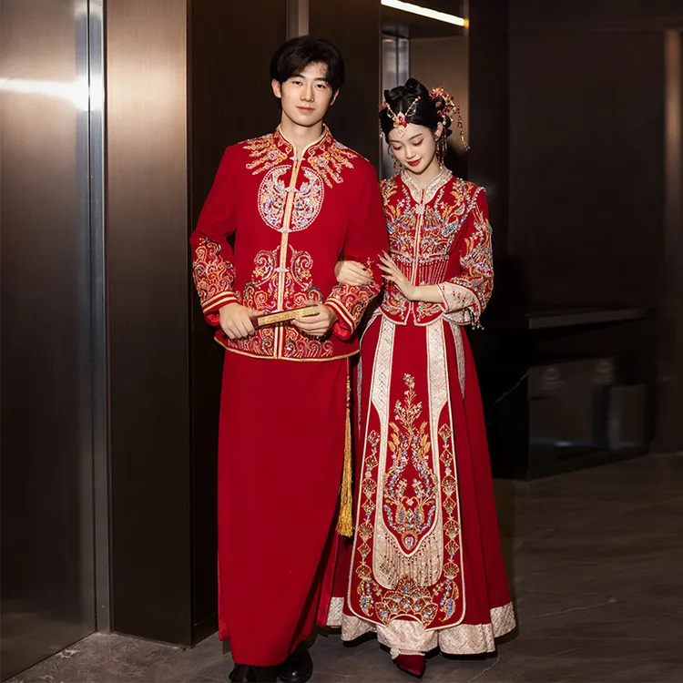 丝绒秀禾服新娘2023新款中式婚服男女套装重工出阁服嫁衣秀和服秋