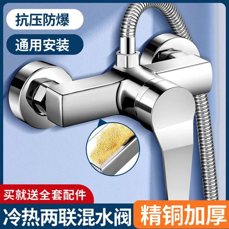 浴室双联水龙头冷热水双用热水器暗装淋浴组合装简易花洒喷头过滤
