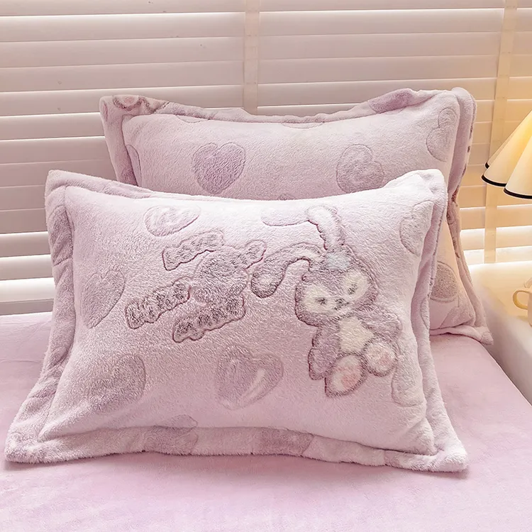 雪花绒枕头套加厚冬天双面绒枕套1只牛奶珊瑚绒家用48x74cm宿舍