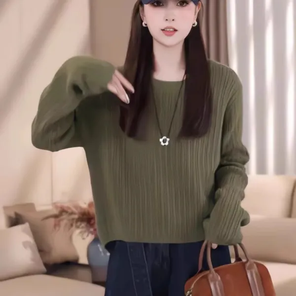 韩系时尚百搭长袖针织衫女春秋新款小众后开叉百搭套头毛衣F6-55