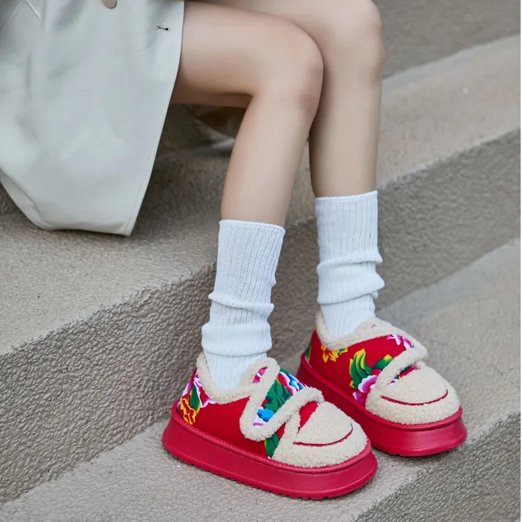 东北大花时尚棉鞋踩屎感棉拖鞋厚底男女同款秋冬季保暖家居防滑