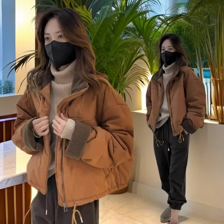 高级感超好看小个子橘色加厚面包服棉衣棉服外套女装百搭短款外套