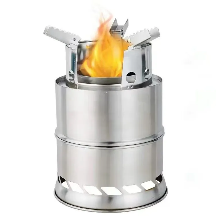 野炊露营户外柴火炉便携可折叠防风柴煤两用不锈钢酒精炉烧烤炉