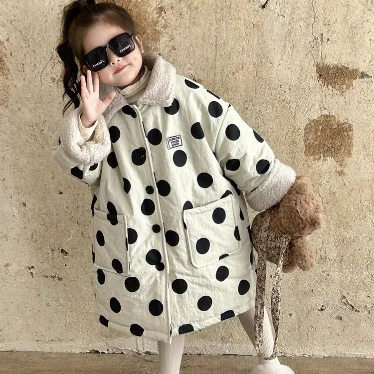 女童加绒外套2025新款秋冬款儿童装女宝宝长款大衣服洋气加厚冬装