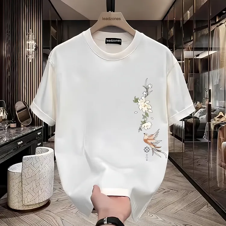 2025新款中国风纯棉短袖t恤男士夏季青少年男生国潮印花短袖上衣