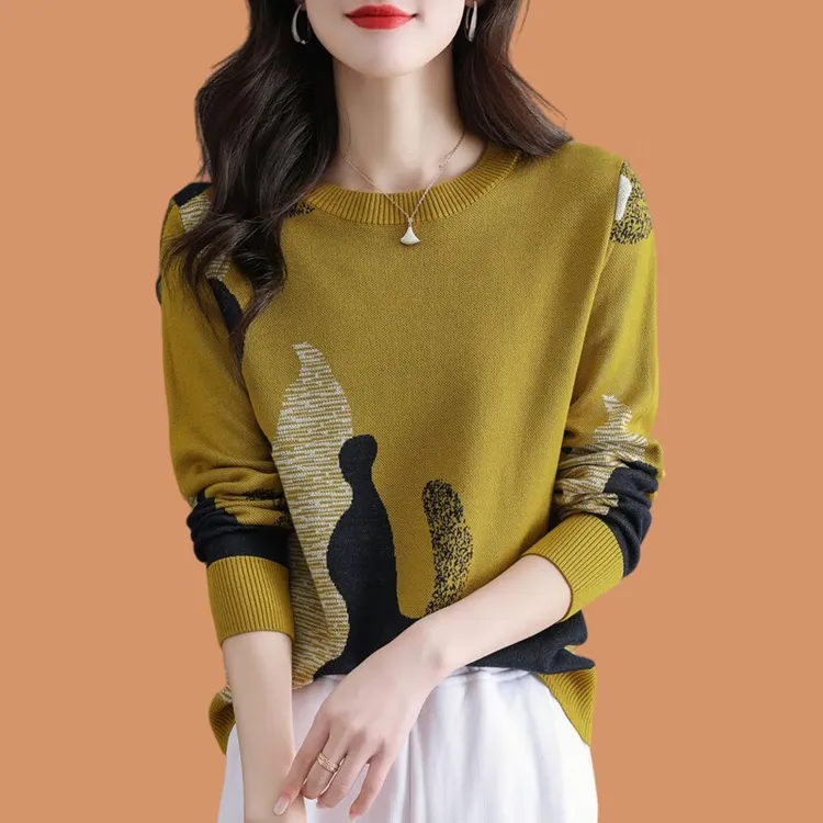 宽松显瘦韩版春秋针织上衣女短圆领打底时尚薄款套头短款毛衣春秋