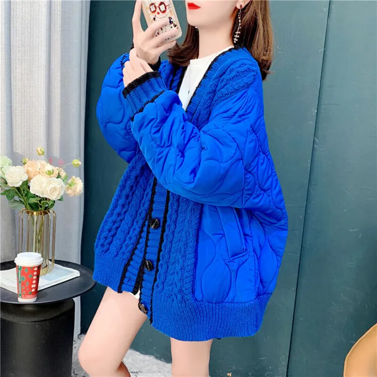 拼接冬季女款开衫女新款秋冬洋气百搭宽松设计感外套上衣女毛衣