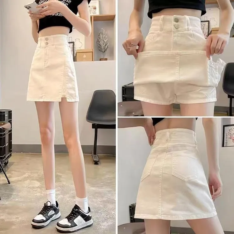 牛仔短裤女夏季薄款2025新款高腰裤裙a字裙裤包臀裙白色半身裙子