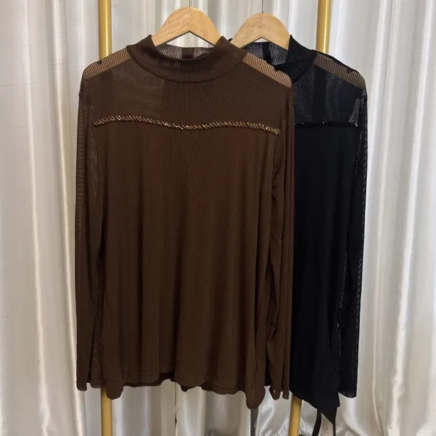 861新款大码加肥加大重工钉珠款百搭打底上衣时尚潮流舒适面料