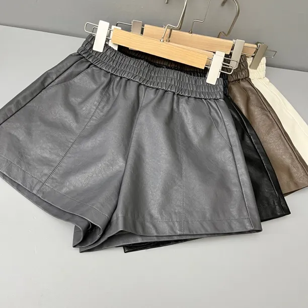 黑色A字休闲阔腿皮短裤女秋冬大码百搭宽松显瘦新款外穿2025靴裤