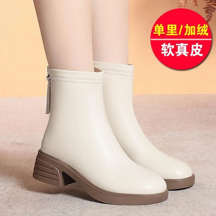冬天秋冬季新款马丁靴女加绒短靴防滑粗跟厚底时尚百搭真皮靴子女