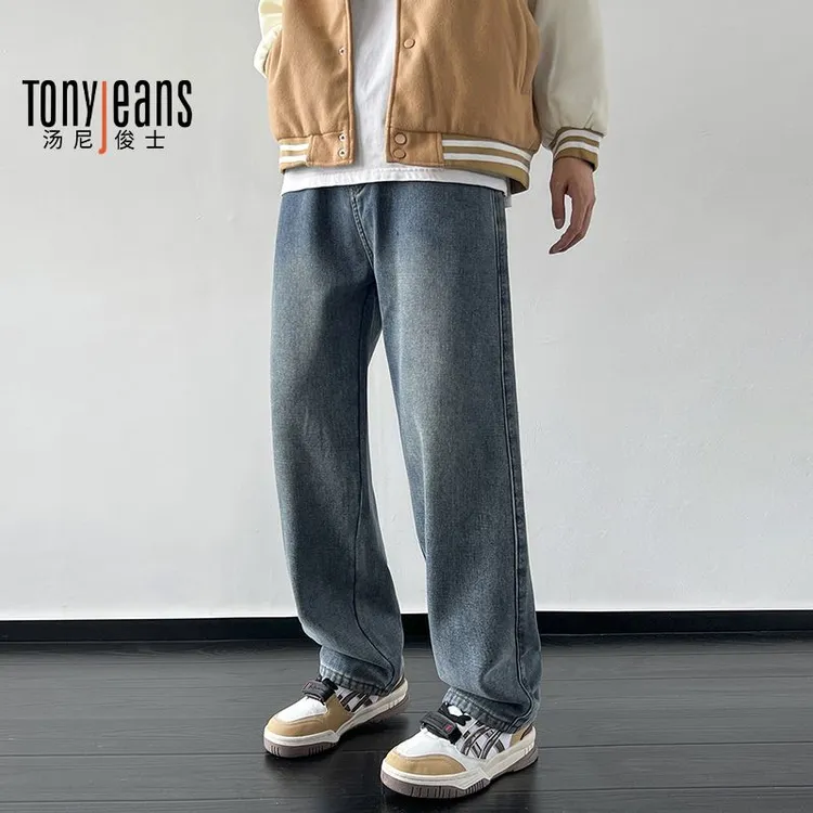 TONY JEANS牛仔裤新款高街潮流直筒水美式百搭复古宽松休闲潮牌