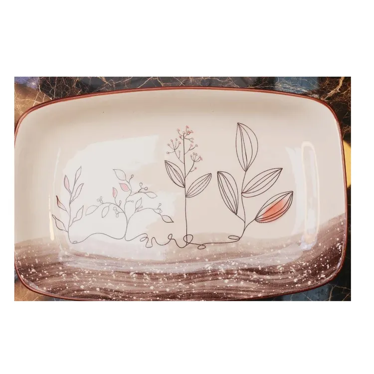 家用12英寸长方鱼盘 釉下彩陶瓷耐热鱼盘 蒸鱼盘 早餐盘饭菜盘碟