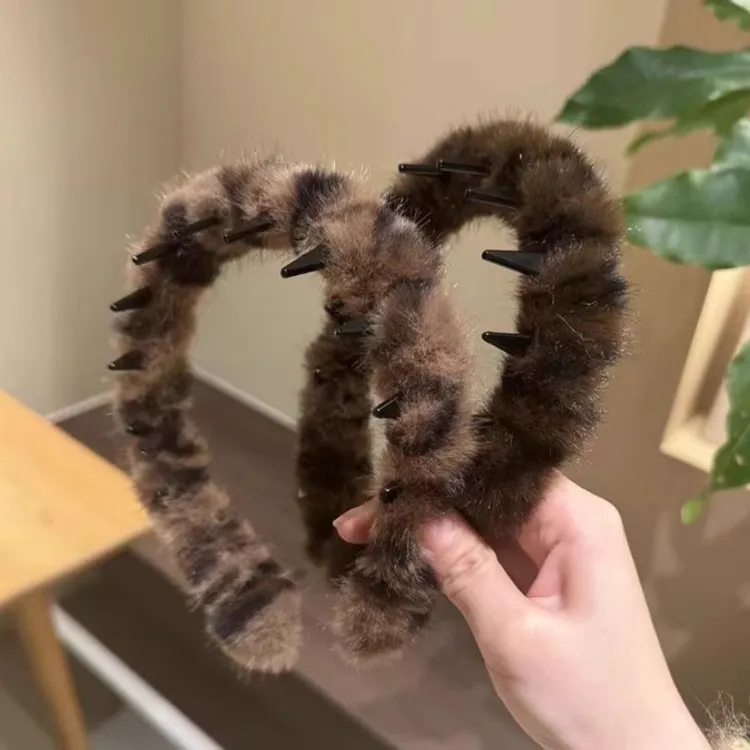 韩系复古豹纹带齿毛绒发箍女高颅顶防滑洗脸发卡头箍2025春季新款