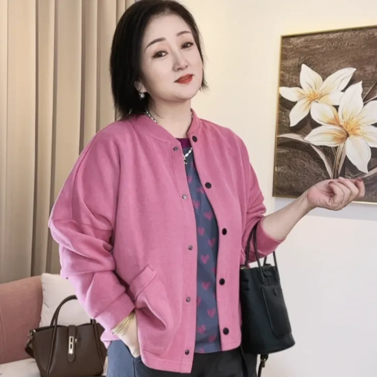 春秋纯色百搭新款咪呢宽松绒棒球服领时尚休闲衫上衣女士长袖外套