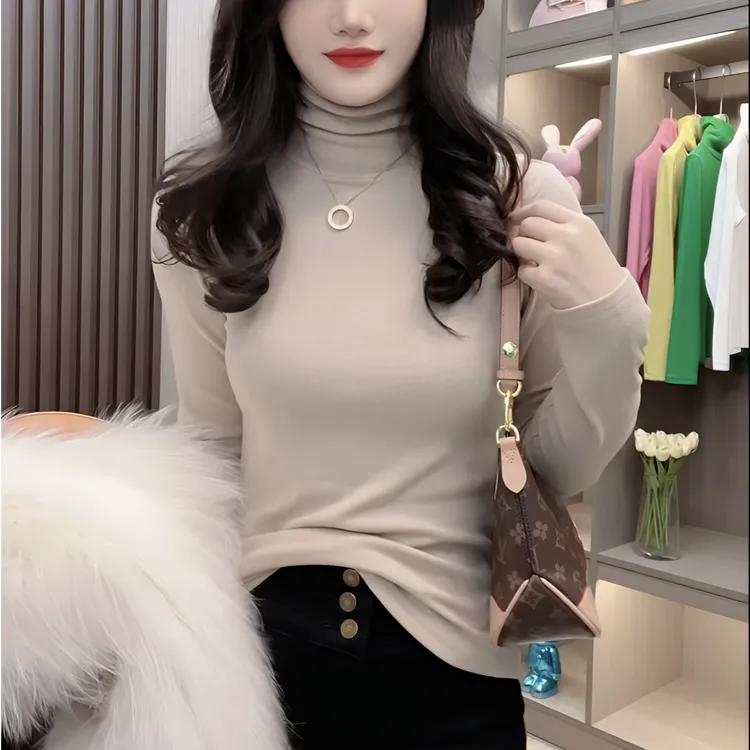 【精品双面绒】高领堆堆领打底衫女内搭修身显瘦t恤秋冬保暖女装