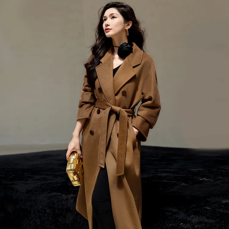 女士高端纯羊绒大衣带内衬中长款加厚羊绒外套101801宽松时尚