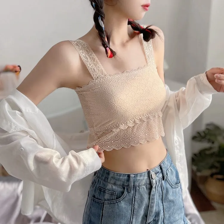 美背蕾丝吊带小背心女士抹胸白色打底内衣短款内搭防走光裹胸薄款