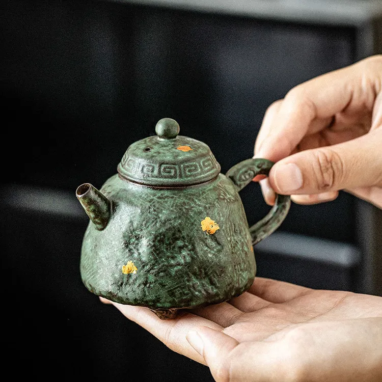 空寂斋青铜绿复古老岩泥手工日式泡茶壶描金功夫茶具家用茶壶单壶