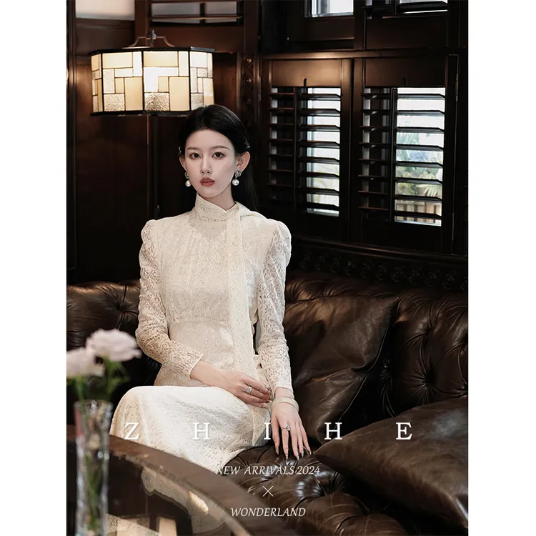 无艳一禾【月光舞会】重工顶奢金贵欧根纱花朵蕾丝法式连衣裙