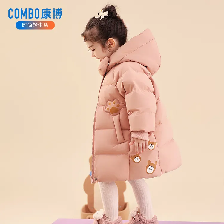 COMBO/康博羽绒服2025新款男童女童小熊印花冬季中长款儿童羽绒服