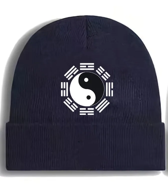 太极八卦图案时尚毛线针织帽户外针织帽包头帽冬季款针织帽男士运