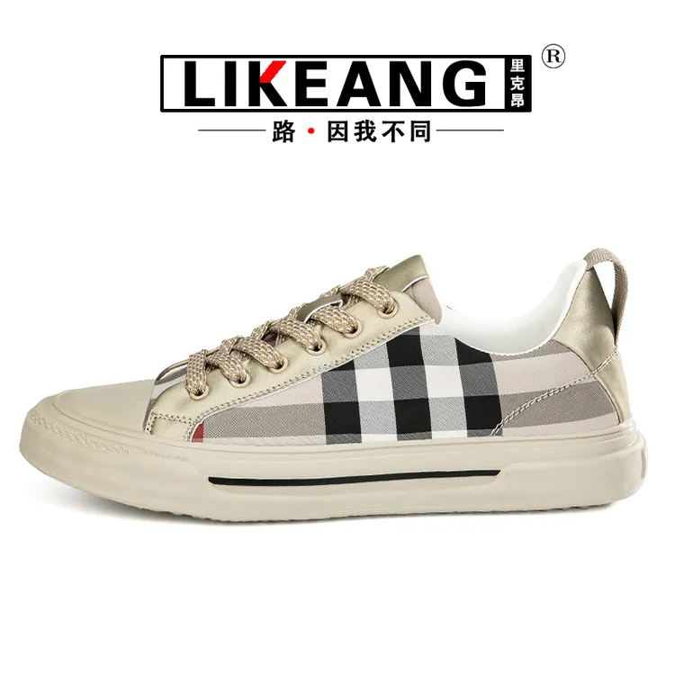 LIKEANG/意式轻奢帆布鞋 四季款一脚蹬套脚皮鞋高帮板鞋 新款男鞋