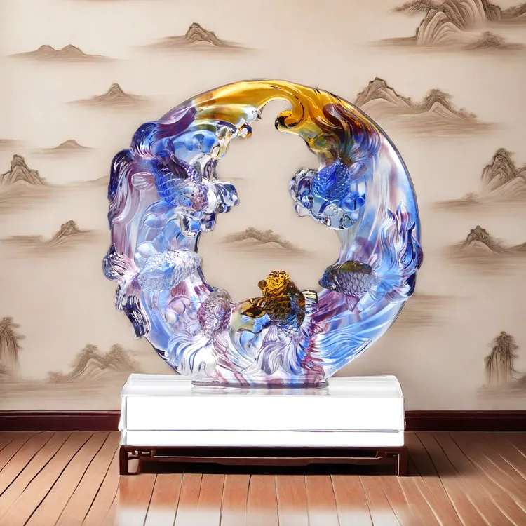 《福禄有余》古法琉璃摆件高档葫芦形状家居摆件中式蓝色高档