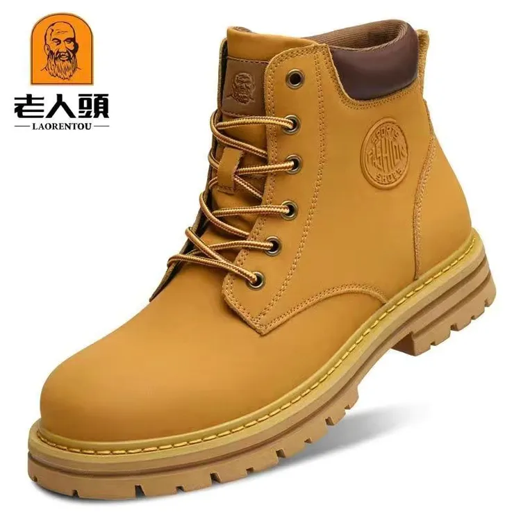 老人头正品马丁靴男女情侣款大黄靴真牛皮软底高帮街鞋加绒工装靴