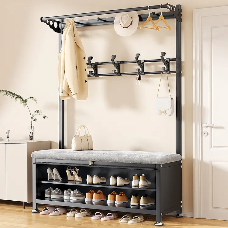 换鞋凳鞋柜家用挂衣架一体进门口玄关多功能可坐收纳软包坐垫鞋架