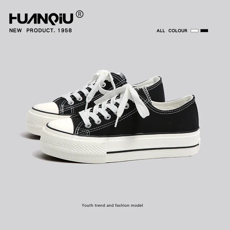 环球官方旗舰店经典厚底帆布鞋女2026春季新款小黑鞋休闲百搭潮流