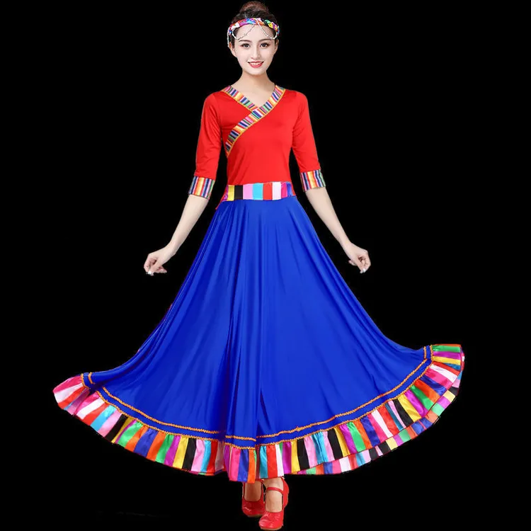 藏族舞蹈演出服女舞蹈练功练习长裙套装藏族广场舞半身裙民族服装