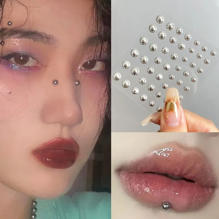 假无洞眉钉贴唇钉眉骨钉鼻钉贴银色唇珠个性音乐节甜酷辣妹装饰品