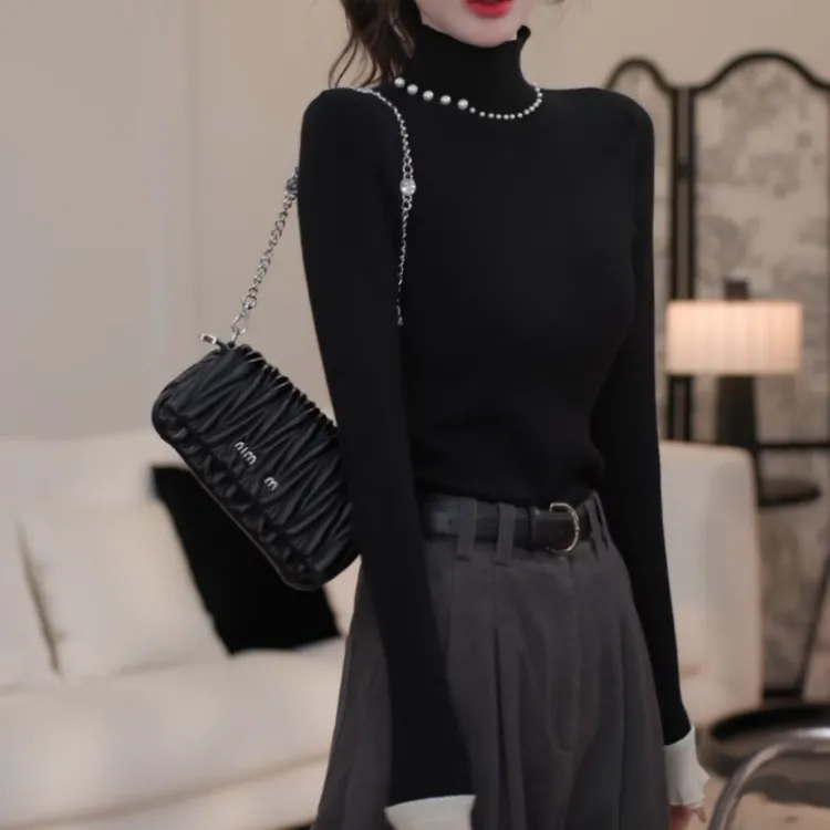 秋冬款设计感气质显瘦百搭纯色修身T恤打底衫LK2500347