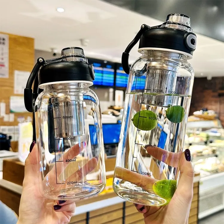 大容量高硼硅玻璃杯茶水分离男士用耐高温过滤带刻度户外超大水杯