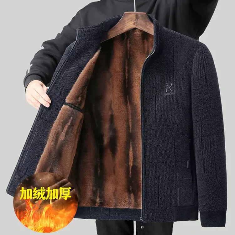 【加绒加厚】爸爸装棉衣冬季外套雪尼尔棉服立领中年休闲保暖夹克