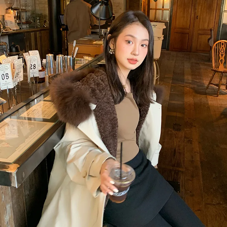 【冒险家】RARE ME长款貉子毛大翻领酷飒工装风羽绒服宽松外套