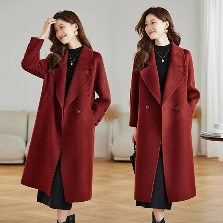 毛呢外套现货2024欧韩双面大衣