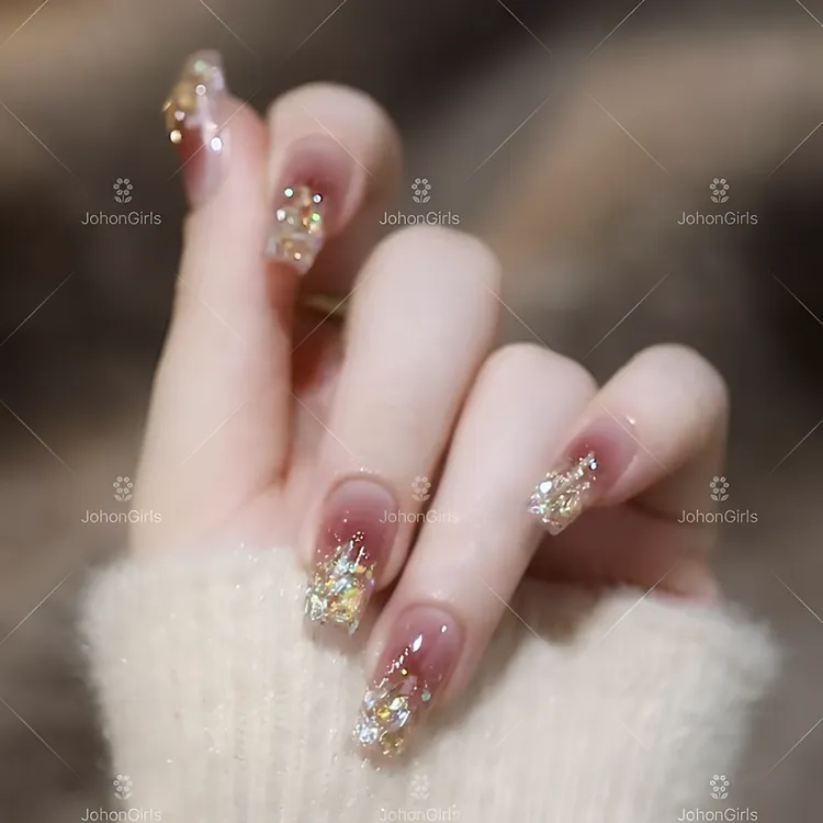 JohonGirls'/琴岛小嫚【 温精灵碎钻 】法式渐变极光透钻手工穿戴甲