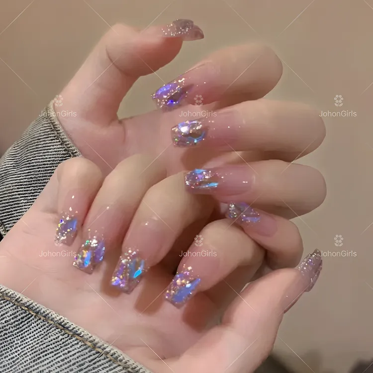 JohonGirls'/琴岛小嫚【紫色魅影】高级感渐变显白极光钻手工穿戴甲