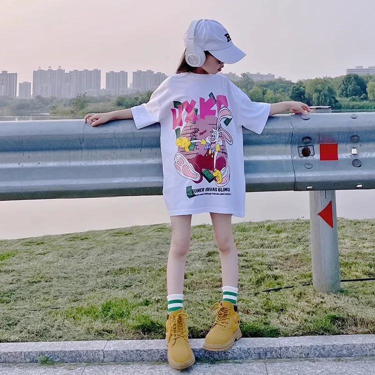 女童夏装短袖T恤2024新款儿童洋气童装中大童夏季网红中长款T恤裙